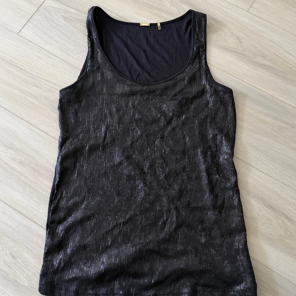 Elie Tahari Black Sequin Front Tank Top